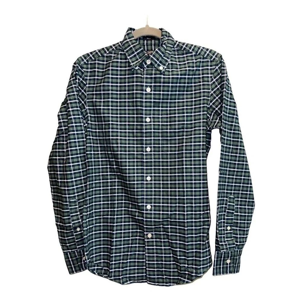 J.Crew Slim Flex Oxford Mens Plaid Button-Down‎ Shirt Size XS Green Navy